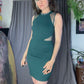 French Connection Teal Green Bodycon Dress with Mesh Insets