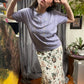 Shenanigans Nineties Cottagecore Floral Embroidered Lavender Henley Tee