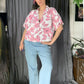 Marc New York Pink & White Floral Linen Blend Crop Blouse
