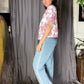 Marc New York Pink & White Floral Linen Blend Crop Blouse