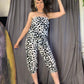 Va Va Voom Black & White Dots & Stripes Strapless Jumpsuit