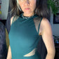 French Connection Teal Green Bodycon Dress with Mesh Insets