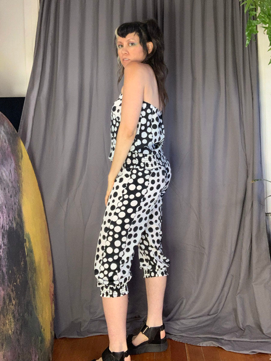 Va Va Voom Black & White Dots & Stripes Strapless Jumpsuit