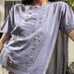 Shenanigans Nineties Cottagecore Floral Embroidered Lavender Henley Tee