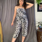 Va Va Voom Black & White Dots & Stripes Strapless Jumpsuit