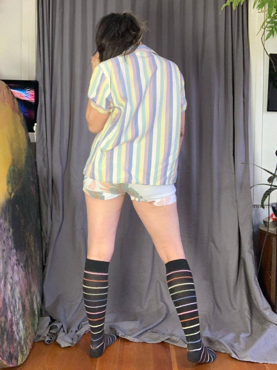 Universal Thread Dusty Pastel Stripe Button Up Short Sleeve Shirt