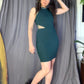 French Connection Teal Green Bodycon Dress with Mesh Insets