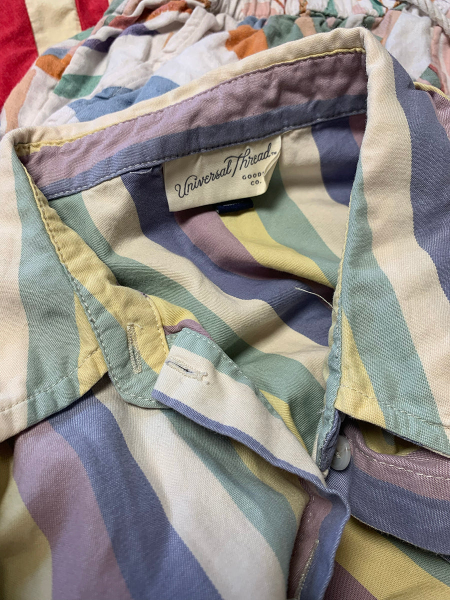Universal Thread Dusty Pastel Stripe Button Up Short Sleeve Shirt