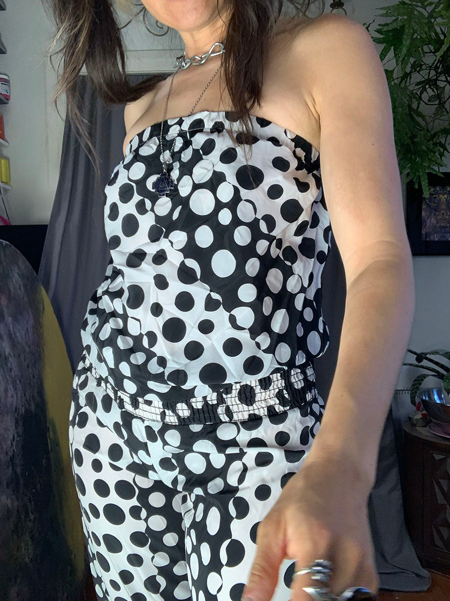 Va Va Voom Black & White Dots & Stripes Strapless Jumpsuit