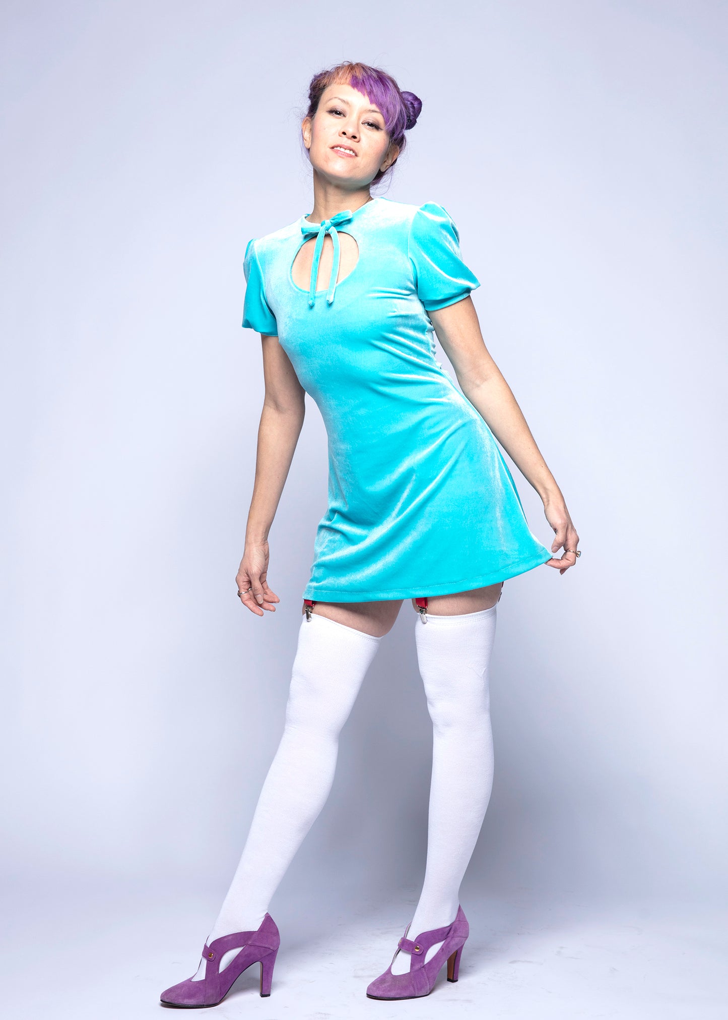 Anahata Mini Dress in Aqua Velvet