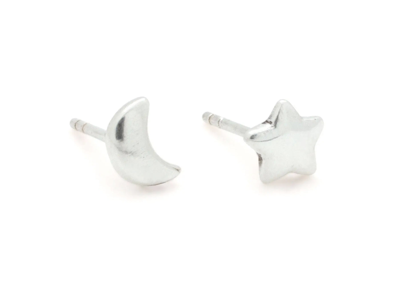 Moon & Star Stud Earrings in Silver