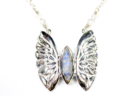 Moon Buttterfly Necklace in Silver
