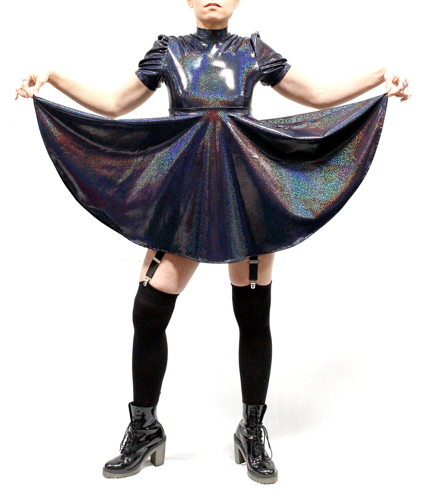 Galaxy Girl Babydoll Dress in Rainbow Vortex