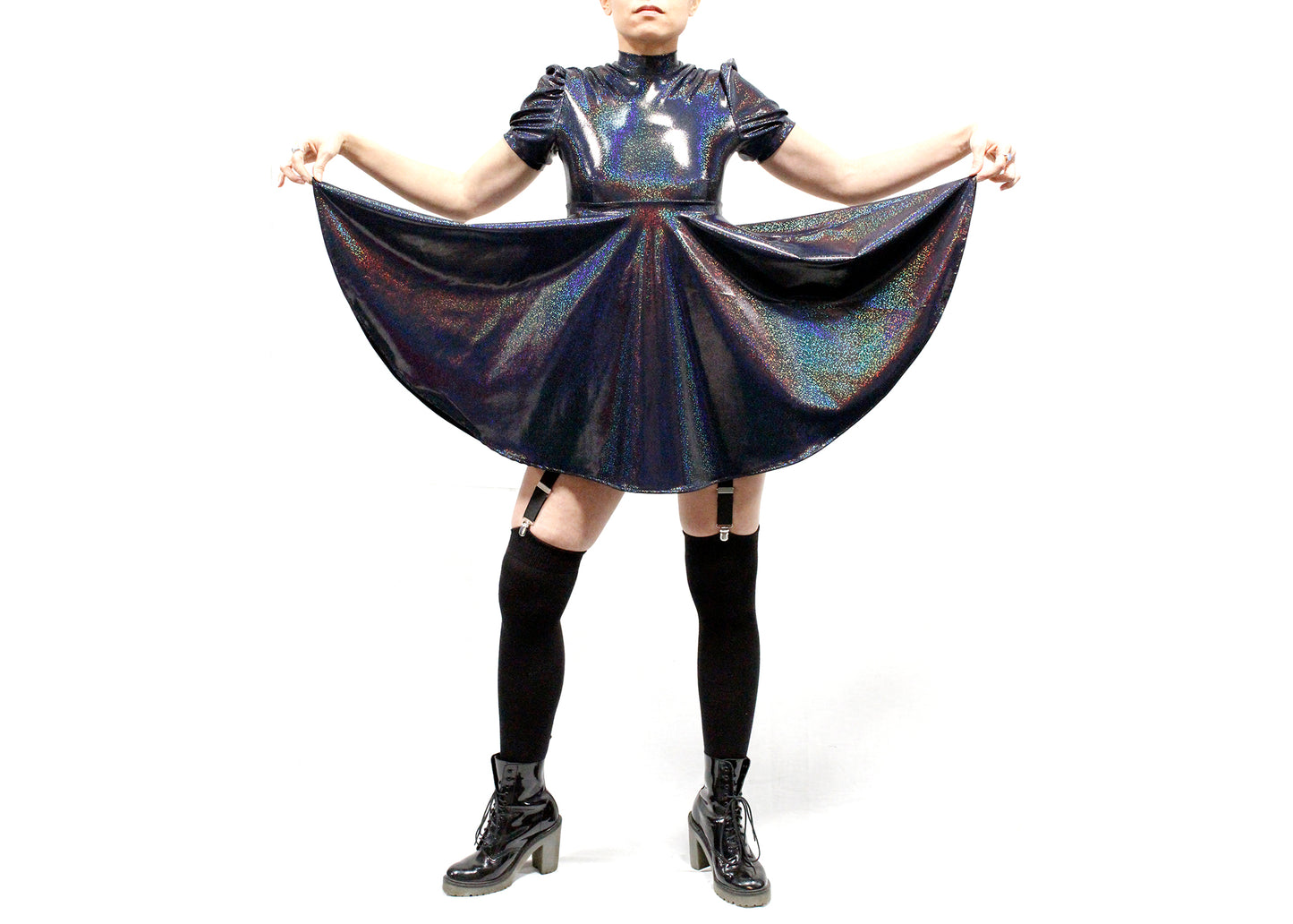 Galaxy Girl Babydoll Dress in Rainbow Vortex