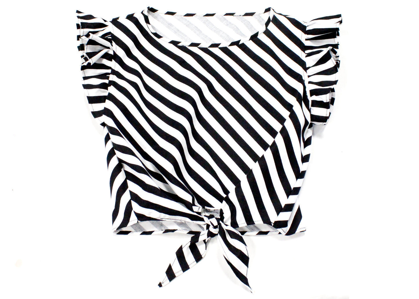 Dilophos Ruffle Crop Blouse in Black & White Stripe