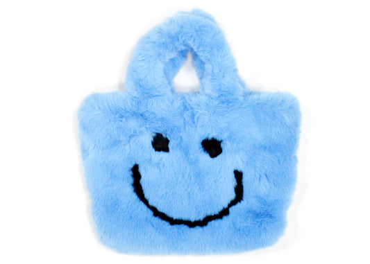 Blue Smiley Fur Purse