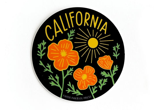 California Poppy Sun Sticker in Black