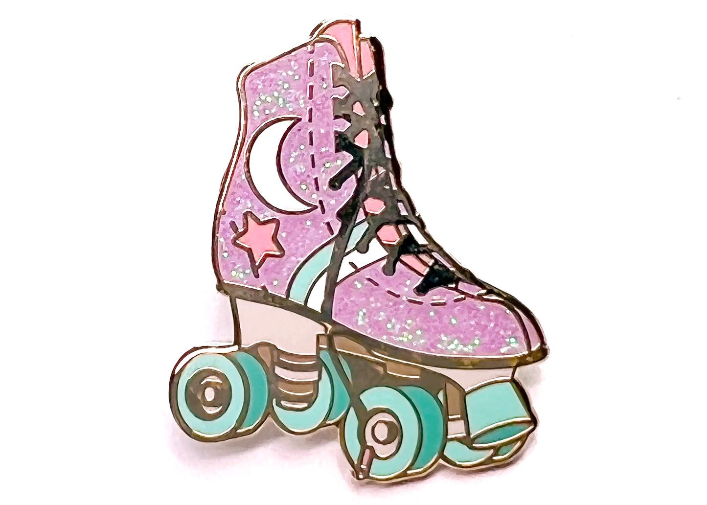 Celestial Lilac Glitter Moon & Star Roller Skate Enamel Pin
