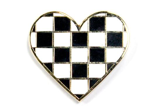 Checker Heart Enamel Pin in Black & White