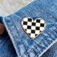 Checker Heart Enamel Pin in Black & White