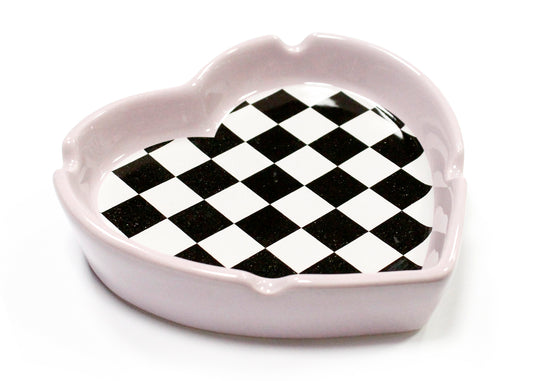 Checkerboard Heart Ceramic Ash Tray