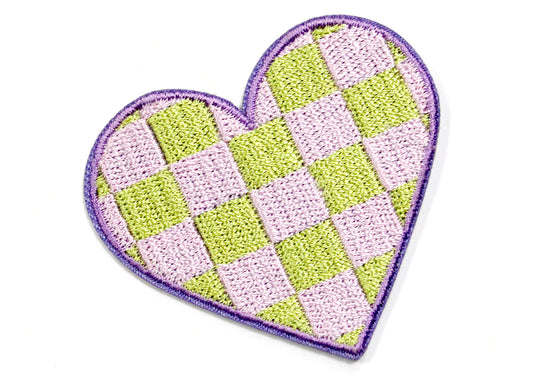 Checker Heart Patch in Lilac & Lime