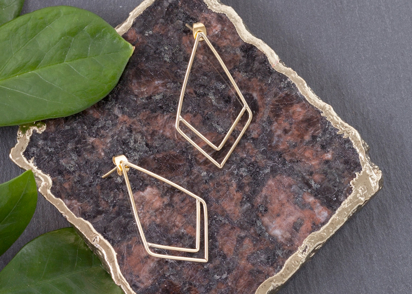 Chevron Diamond Kite Earrings in Brass
