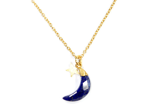 New Moon Necklace in Gold with Lapis Lazuli