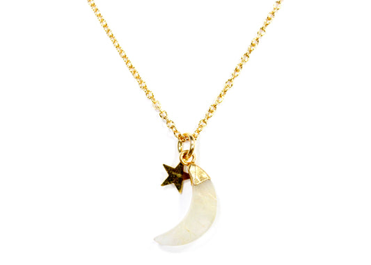 New Moon Necklace in Gold with Rutilated Quartz