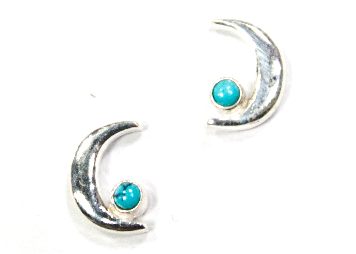 Crescent Moon Stud Earrings With Turquoise