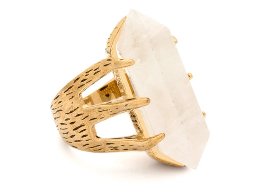 Crystal Talon Ring in 14K Antiqued Gold Plating & Quartz