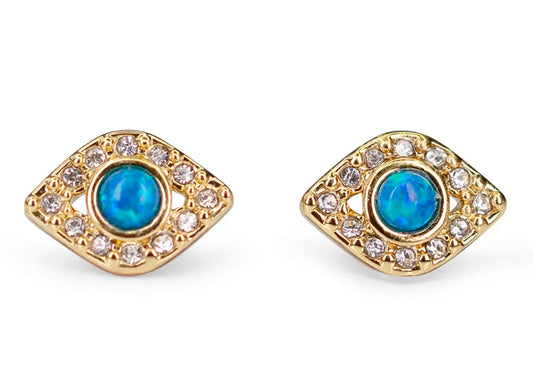 Evil Eye Stud Earrings in Blue Opal & Pavé Crystal