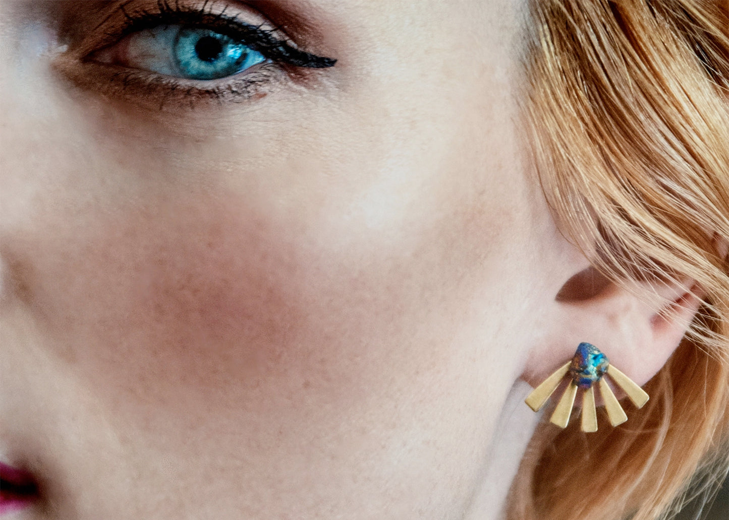 Eyelash Layered Stud Earrings in Brass with Bismuth