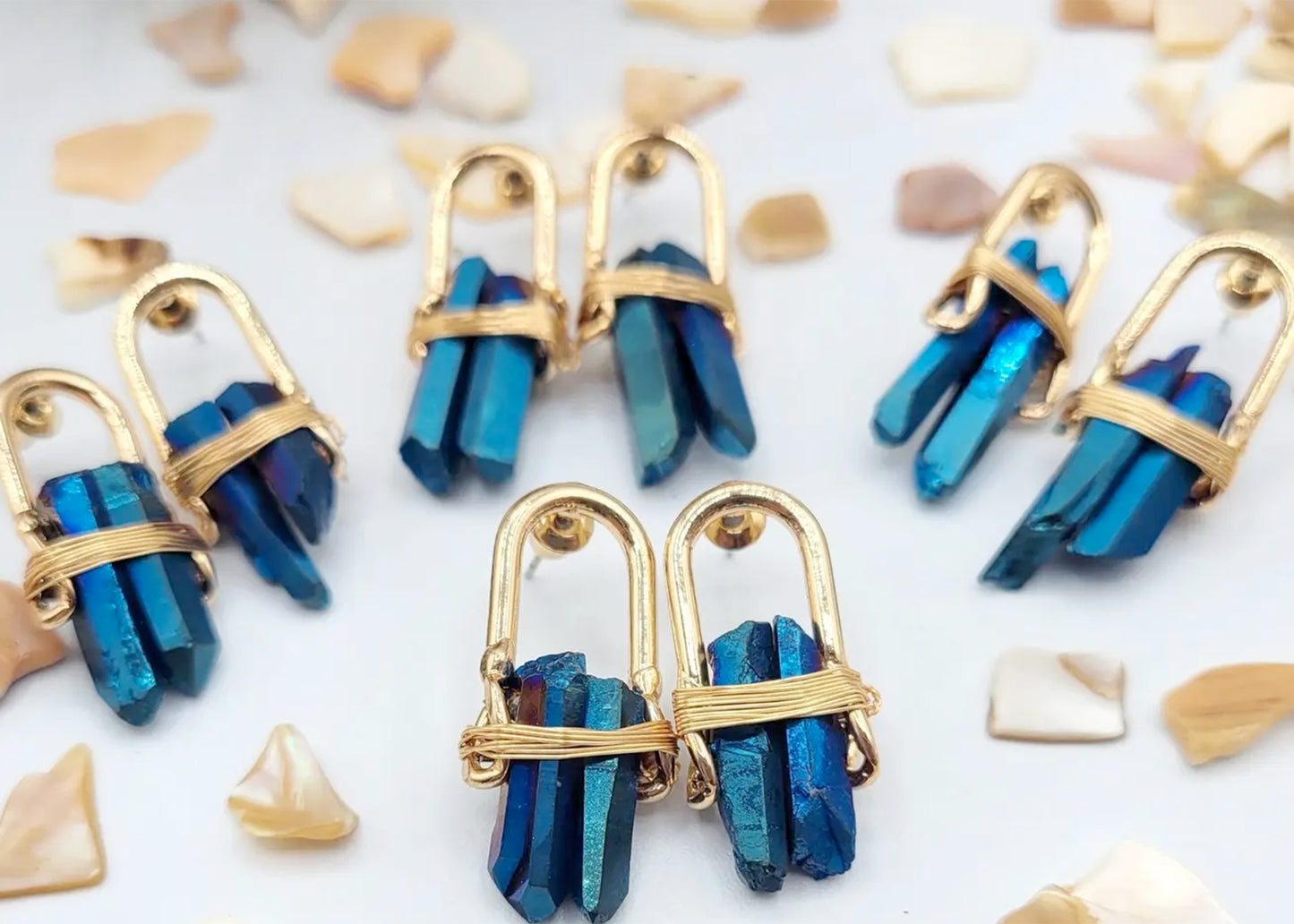 Gemstone Stud Earrings in Peacock Blue