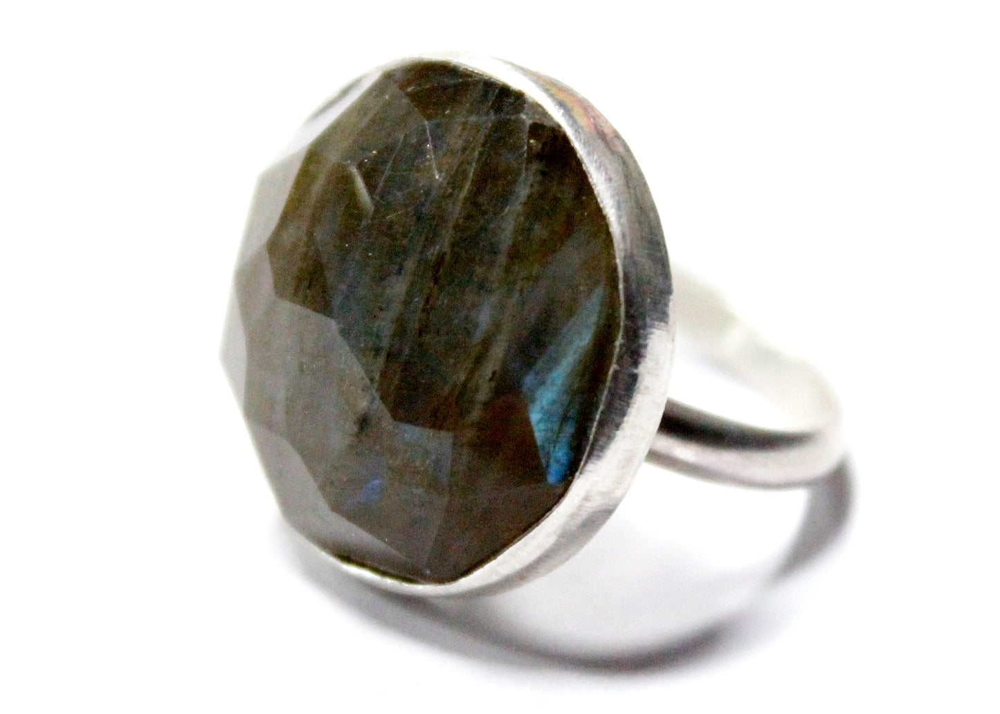 Large Faceted Round Ring in Labradorite