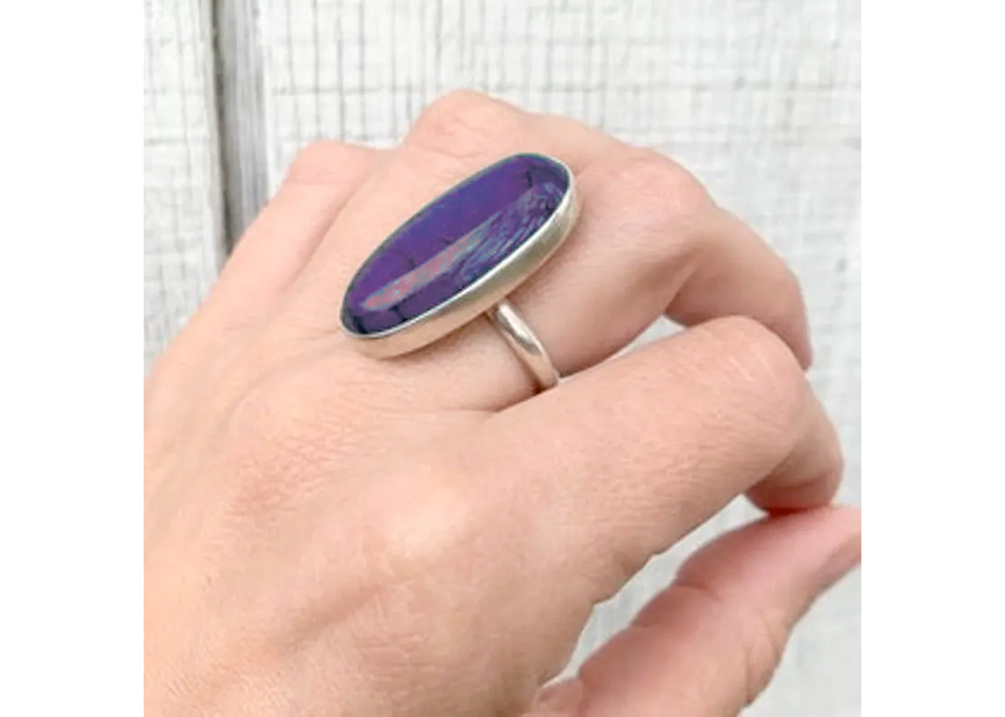 Large Oval Ring in Purple Dragon Vein Agate