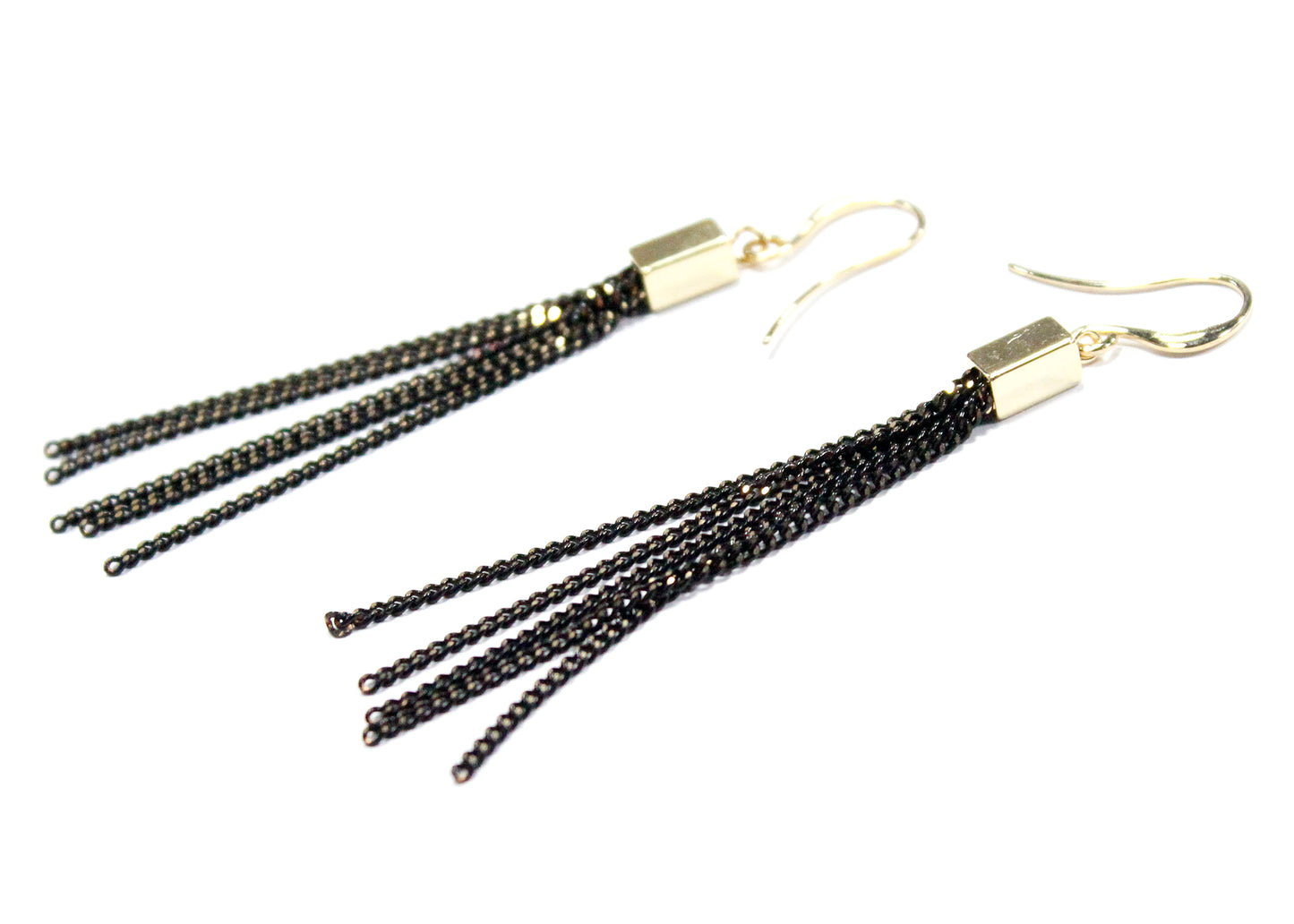 Metal Tassel Drop Earrings in Black/Gold