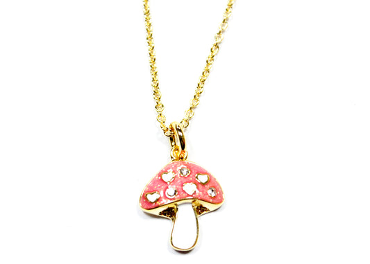 Mushroom Charm Necklace in Pink