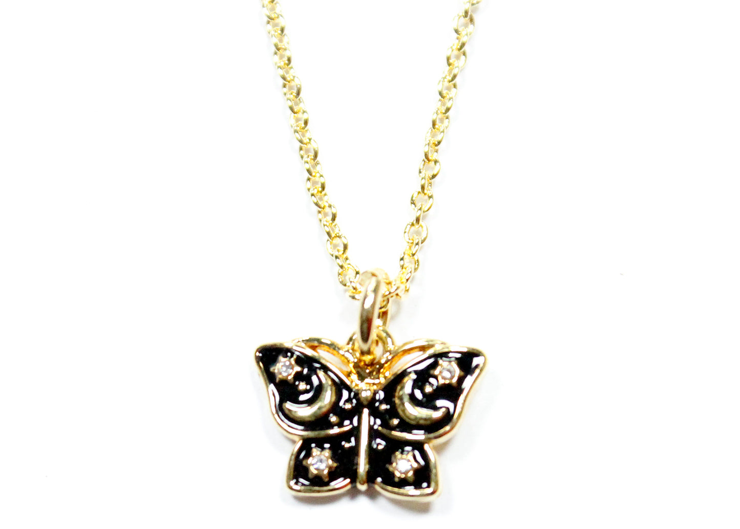 Mystical Butterfly Charm Necklace in Black/Gold