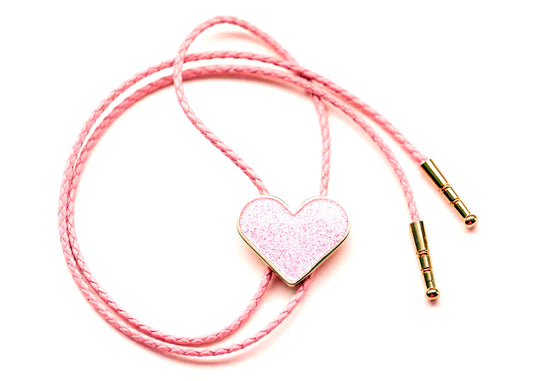 Glitter Heart Bolo Tie in Pink