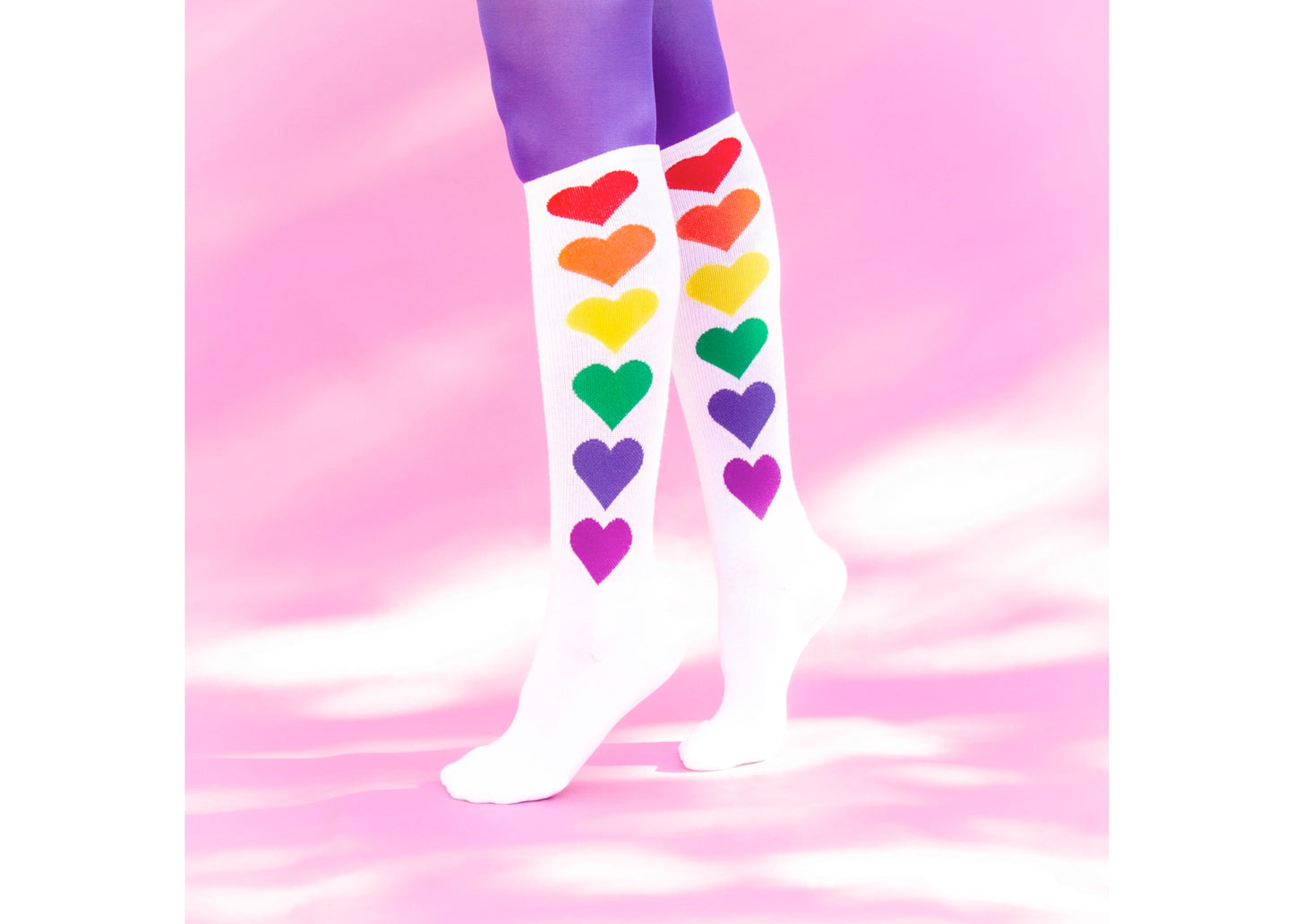 Rainbow Hearts Knee High Socks