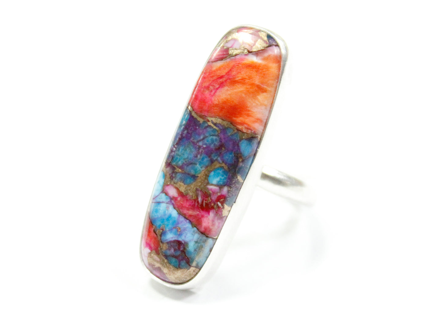 Long Rectangle Cut Dahlia Copper Turquoise Ring