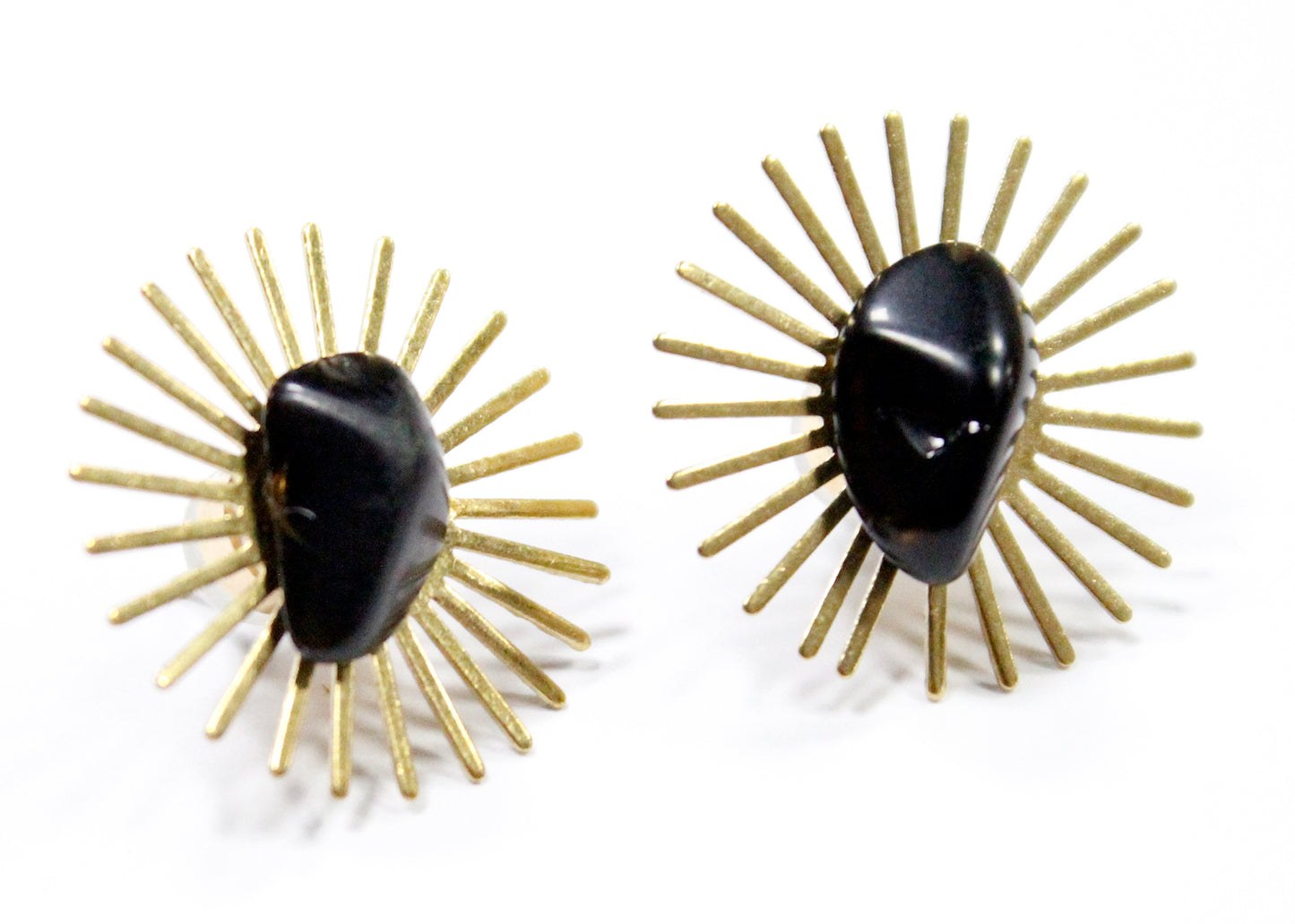 Sommar Layered Stud Earrings in Brass with Black Tourmaline