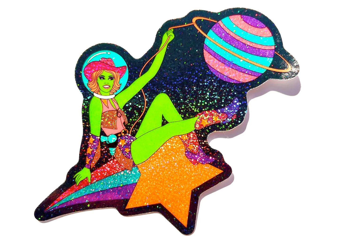 Space Cowgirl Holographic Glitter Sticker