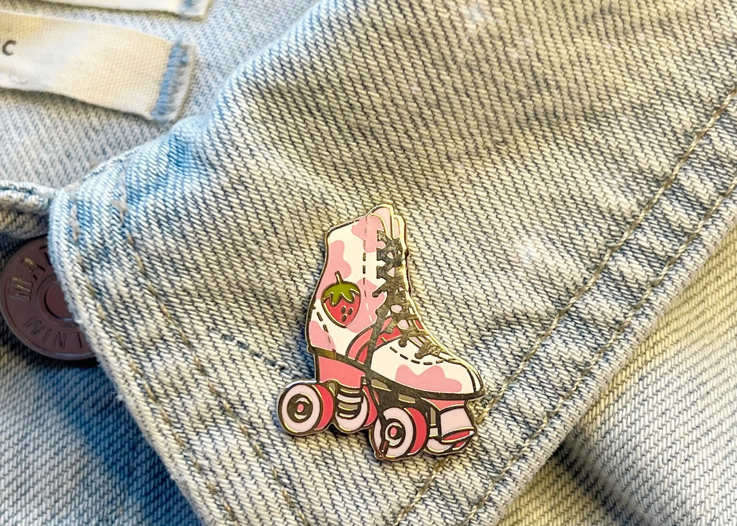 Strawberry Milk Roller Skate Enamel Pin