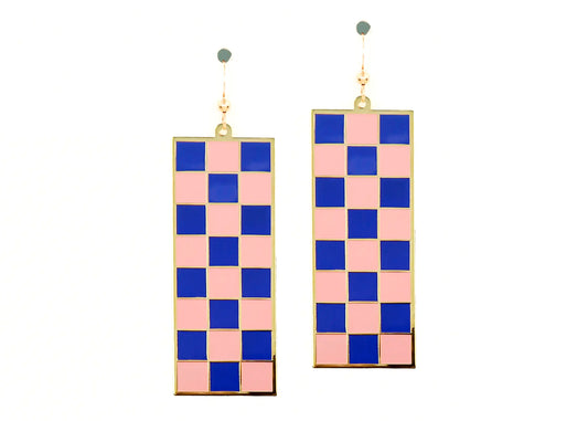 Tall Checker Earrings in Pink & Cobalt