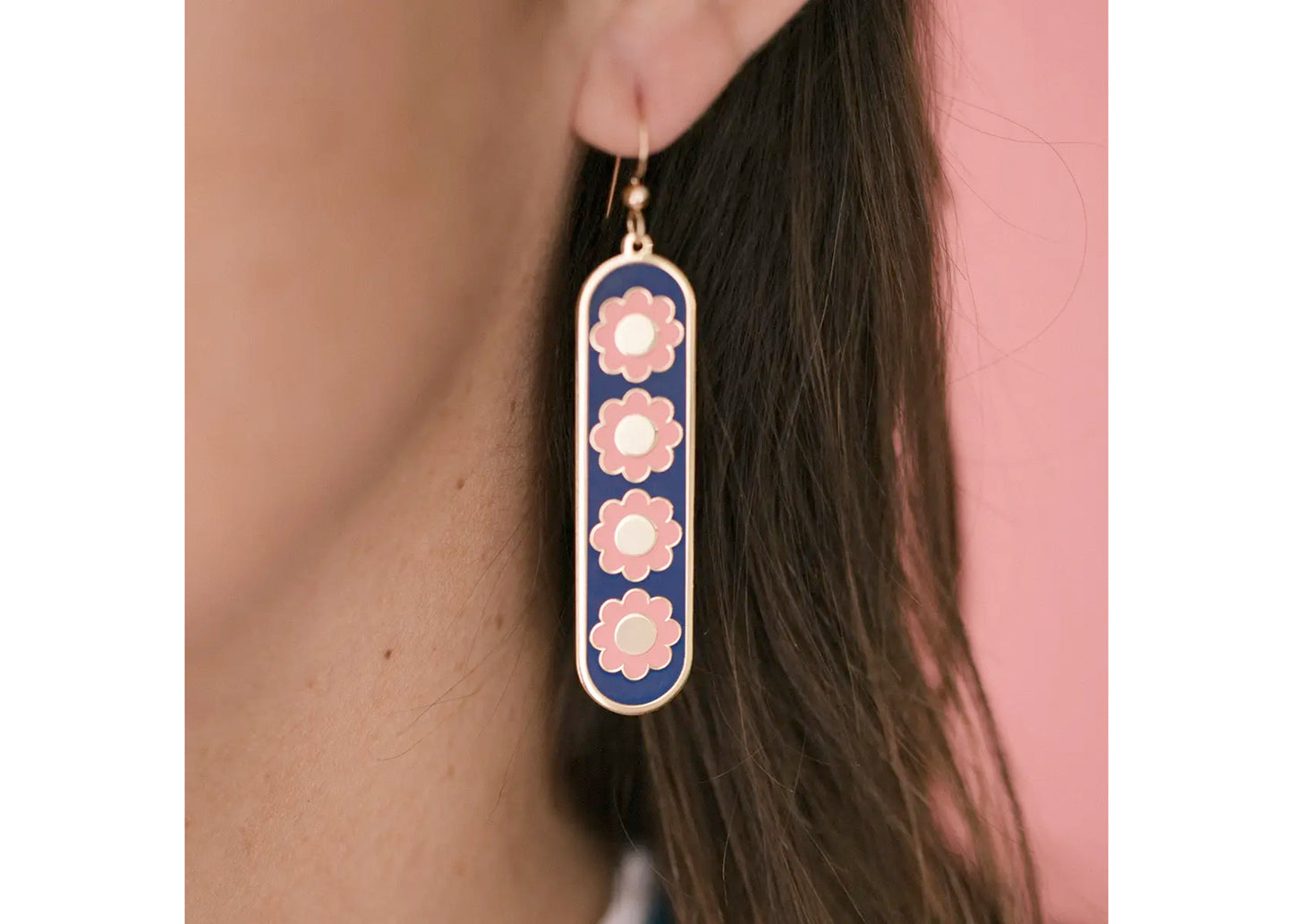 Tall Daisy Chain Earrings in Pink & Cobalt