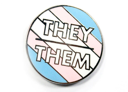 They/Them Pronouns Enamel Pin in Blue/Pink/White