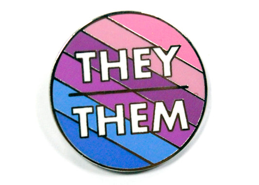 They/Them Pronouns Enamel Pin in Pink/Purple/Blue