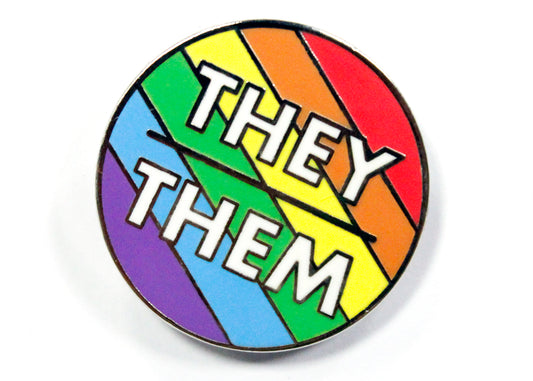 They/Them Pronouns Enamel Pin in Bright Rainbow